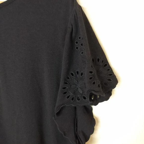 Laurie Felt Top Floral Embroidered Cap Sleeve Tee Black Stretch - Picture 10 of 11